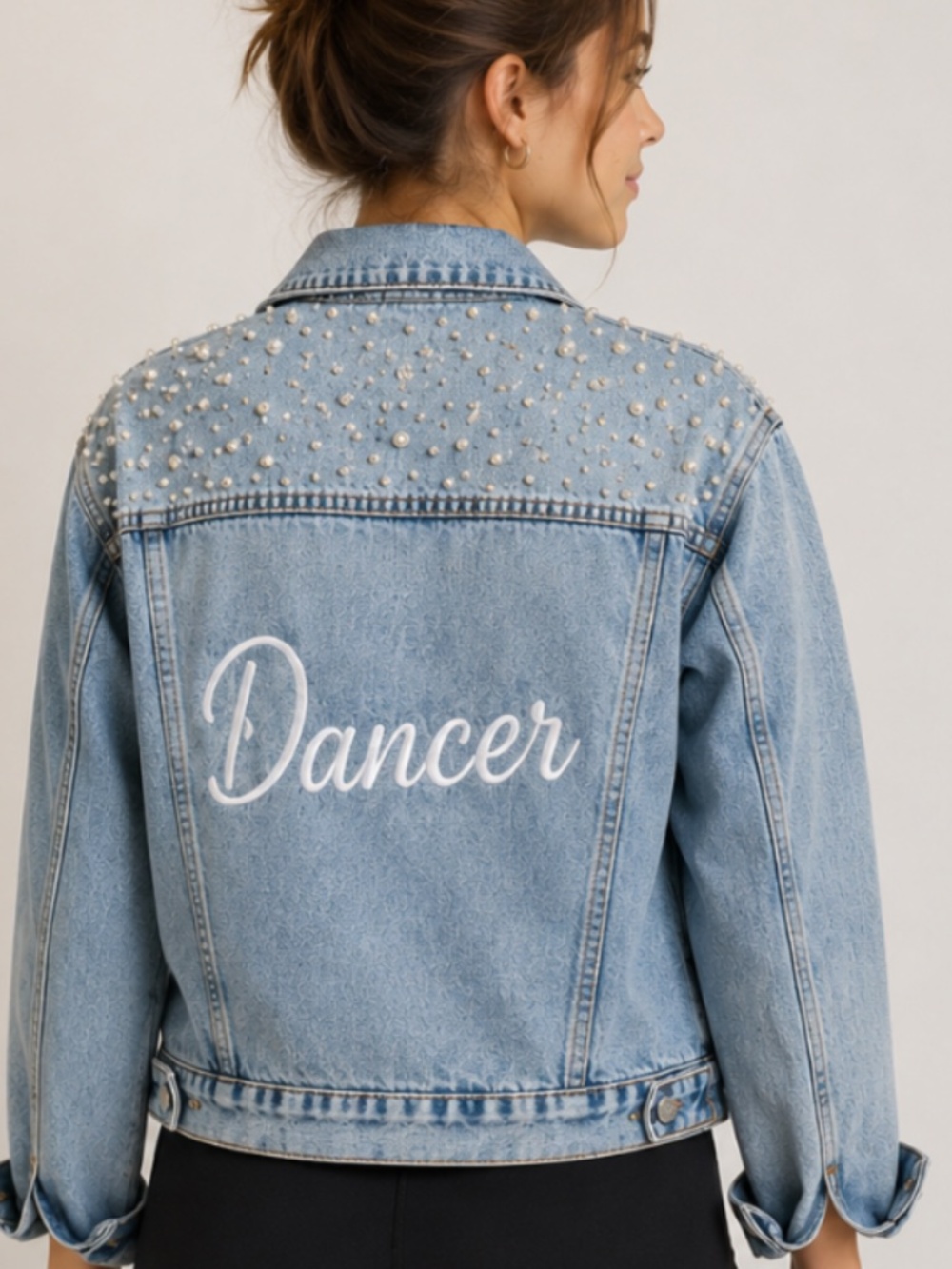 Dancer.NYC – Denim Jacket | Pearl & Embroidery Dance Jacket | Ladies Sizes